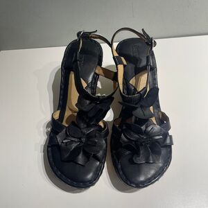 y2k Black flower wedges Born Women's Black Sandals 9 Jersey shore